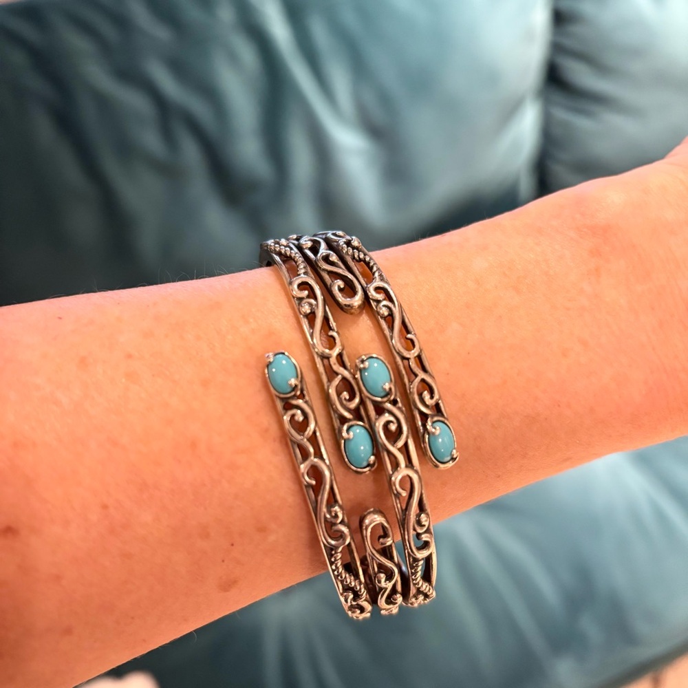 Carolyn Pollack Turquoise Silver Hinged Cuff Bangle Bracelet